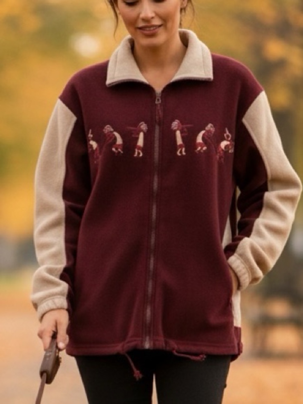 👛 ANY 2/$25 Unisex Women Large/Men Medium KOKOPELLI  Burgundy/Cream Zip Sweater
